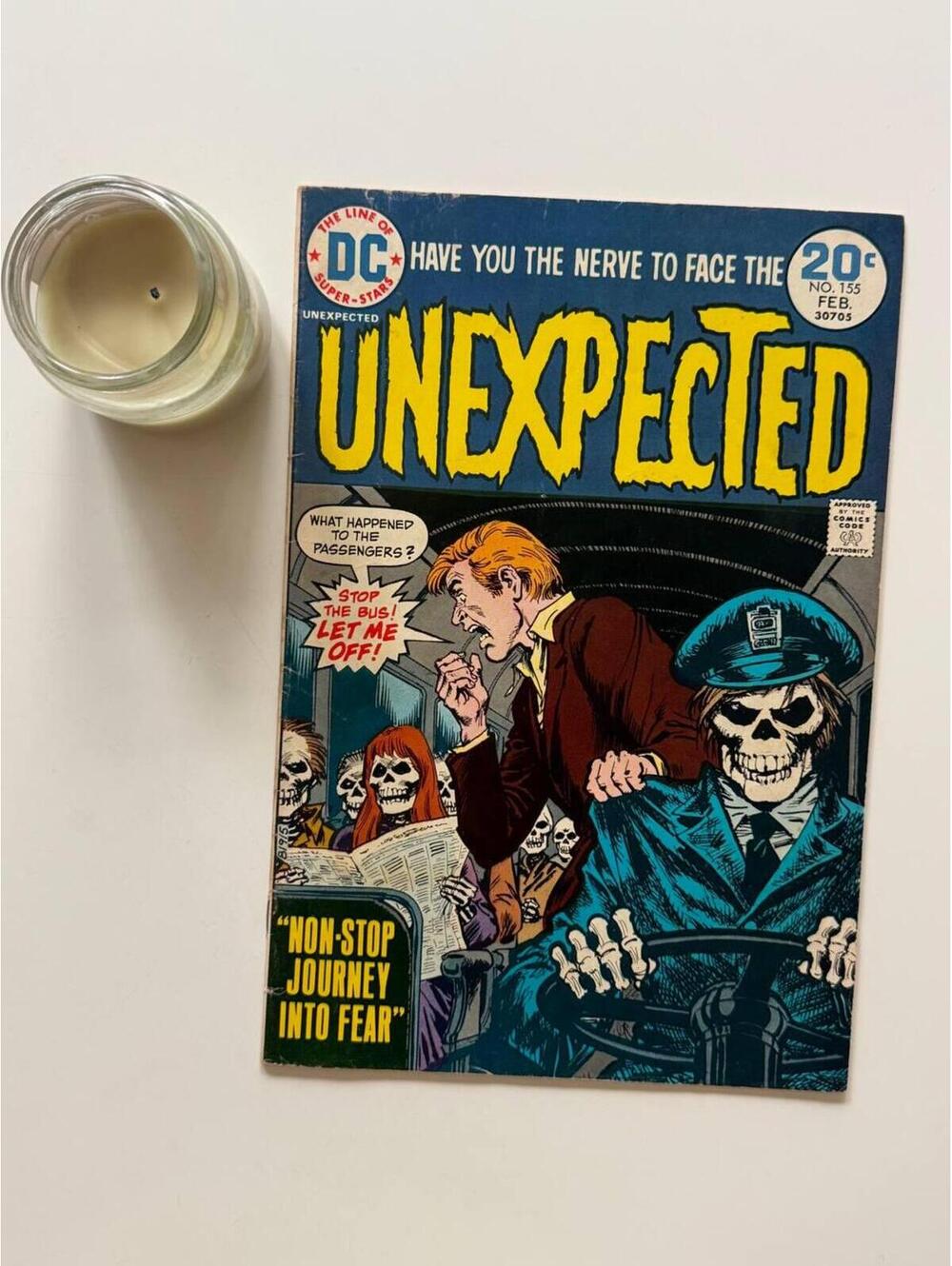 Unexpected #155 (1974) DC Horror Comic Book | Nick Cardy Skeleton Bus Cover